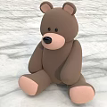Brown Teddy Bear Doll with Soft Plush Body Pink Paws and Ears on Marble Surface