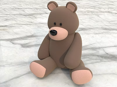 Brown Teddy Bear Doll with Soft Plush Body Pink Paws and Ears on Marble Surface 3d model