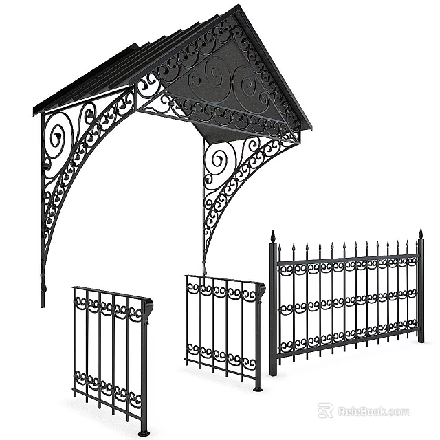 Wrought Iron Decorative Components Including Canopy Fence Panels And Ornate Designs 3d model 