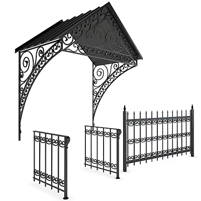 Wrought Iron Decorative Components Including Canopy Fence Panels And Ornate Designs 3d model