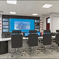 Modern Monitoring Room Interior Design With Large Screen Multiple Monitors Control Console And Office Chairs