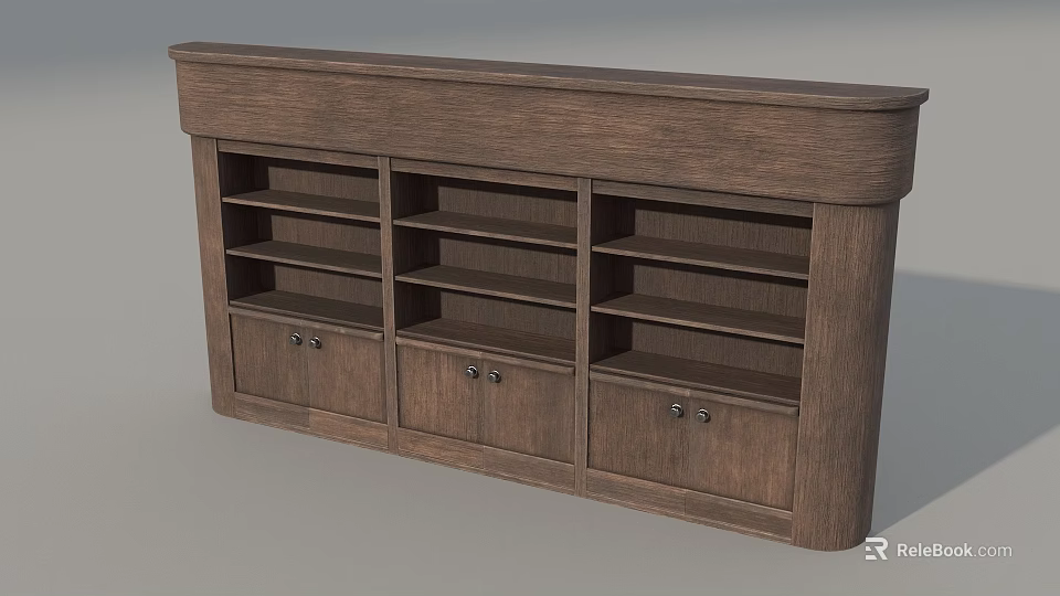 Classic Wooden Wine Cabinet With Multiple Open Shelves And Cabinet Doors 3d model 