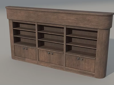 Classic Wooden Wine Cabinet With Multiple Open Shelves And Cabinet Doors 3d model