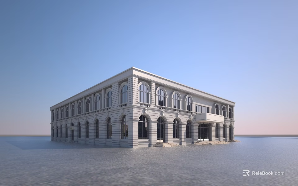 Elegant Classical Office Building With White Facade Arched Windows And Grand Exterior 3d model 