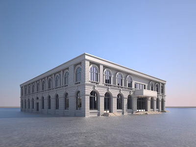Elegant Classical Office Building With White Facade Arched Windows And Grand Exterior 3d model