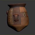 Sculpted Red Clay Pot With Intricate Geometric Patterns And Decorative Handles