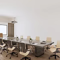 Modern Conference Room Interior With Long Table Ergonomic Chairs Projector Whiteboard And Small Plants