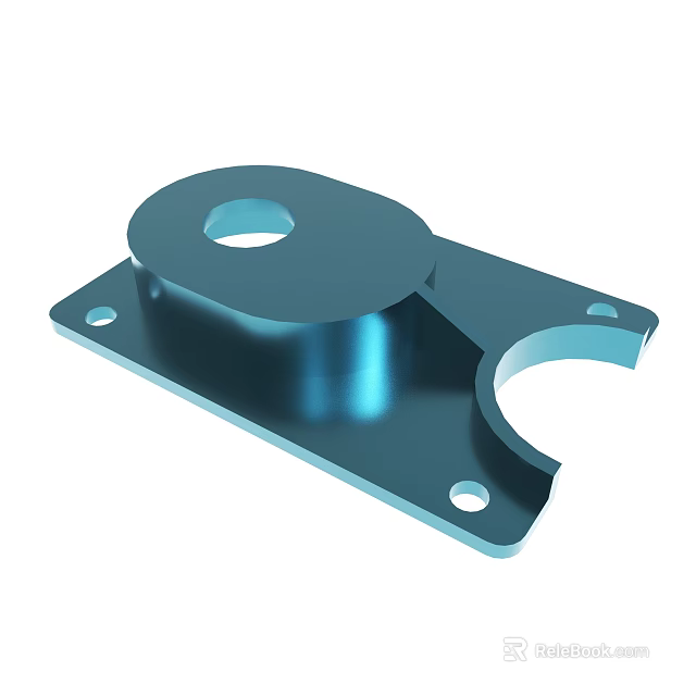 Blue Metal Mechanical Part with Circular Hole and Mounting Brackets 3d model