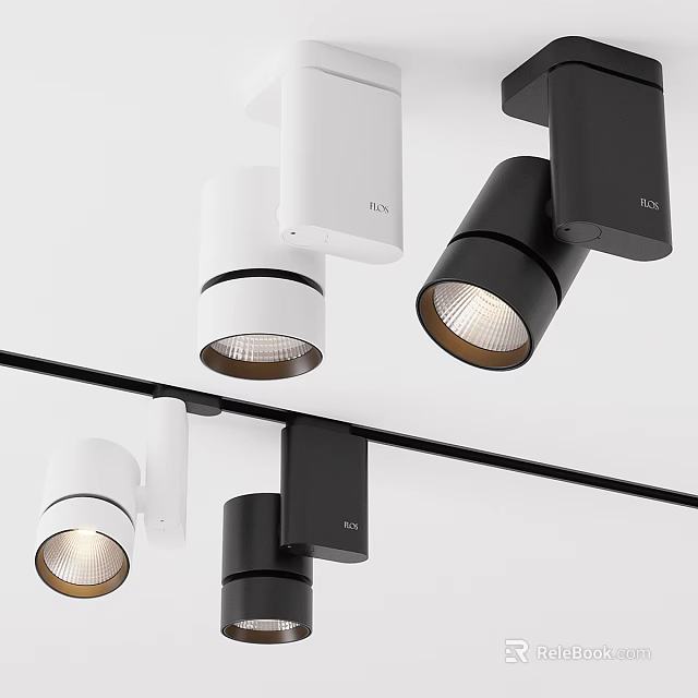 Modern Adjustable Downlights And Spotlights With White Black Design And Track Mounting 3d model 