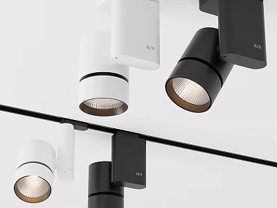 Modern Adjustable Downlights And Spotlights With White Black Design And Track Mounting 3d model