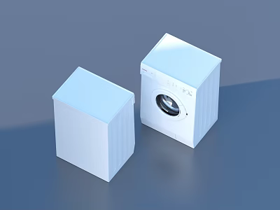 White Washing Machine and Dryer with Cube Shaped Design on Blue Background 3d model