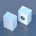 White Washing Machine and Dryer with Cube Shaped Design on Blue Background