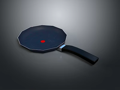 Octagonal Black Frying Pan With Red Dot And Ergonomic Black Handle 3d model