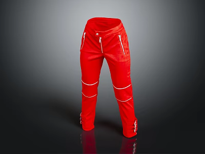 Stylish Red Pants With Zipper Details And White Stripe Accents 3d model