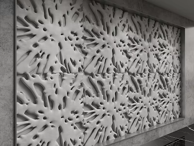 Modern Textured Feature Wall with Intricate White Carved Pattern and Decorative Design 3d model