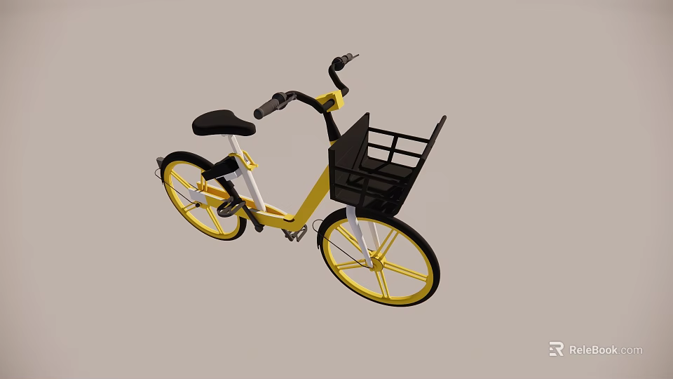 Yellow and Black Bicycle with Front Basket and Yellow Spoke Wheels 3d model 