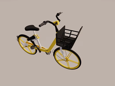Yellow and Black Bicycle with Front Basket and Yellow Spoke Wheels 3d model