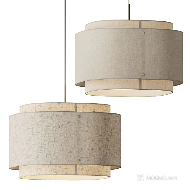 Modern Linen Pendant Light With Double Circular Shades And Metal Rivets 3d model