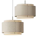 Modern Linen Pendant Light With Double Circular Shades And Metal Rivets 3d model