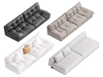 Stylish Sectional Sofas In Neutral Tones With Tufted Details And Comfortable Cushions 3d model