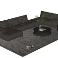 Modern L Shaped Grey Sofa Set With Round Coffee Table And Floor Lamp 3d model