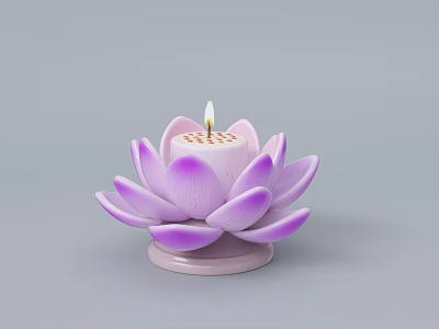 Decorative Lotus Lantern With Purple Pink Petals And Candle Wick On Pink Base 3d model