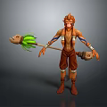 Game Movie Character Monkey Like Warrior With Green Hair Staff Brown Outfit And Blue Stripes