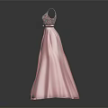 Elegant Pink Evening Dress With Beaded Bodice And Pleated Skirt