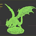 Mythical Dragon Sculpture With Green Orange Scales And Open Wings On Stone Base
