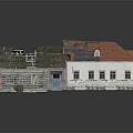 Traditional Old Building With Weathered White Walls Damaged Green And Red Roofs