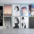 Abstract Paintings Wall Display With Black White Stripes Golden Tones And Collage Effects