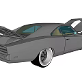 Classic Gray Muscle Car With Open Hood And Detailed Engine