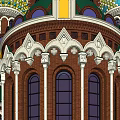 Russian Style Church Architecture With Colorful Onion Domes Crosses And Arched Doorway