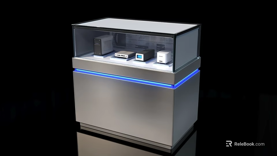 Modern Display Cabinet Shelf With Glass Cover And Blue Lighting For Electronic Devices 3d model 