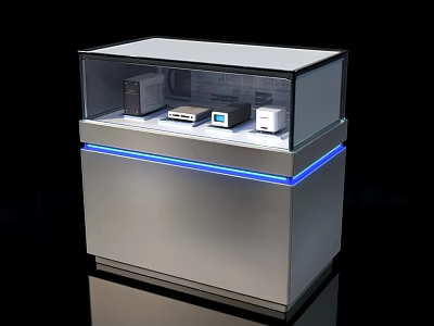 Modern Display Cabinet Shelf With Glass Cover And Blue Lighting For Electronic Devices 3d model