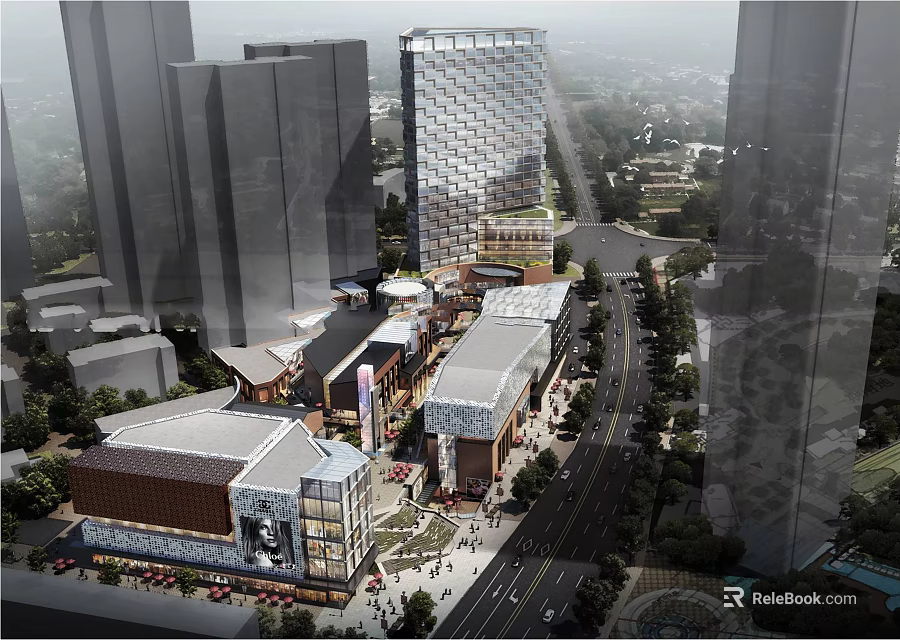 Modern Urban Commercial District With High Rise Buildings Traditional Architecture Streets And Pedestrians 3d model 