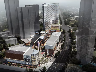 Modern Urban Commercial District With High Rise Buildings Traditional Architecture Streets And Pedestrians 3d model