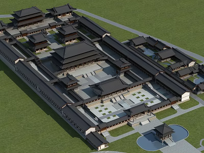 Ancient Chinese Architecture Complex With Symmetric Courtyard And Traditional Roof Design 3d model