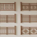 Traditional Wooden Railings With Various Chinese Ornate Patterns And Geometric Lattice Designs