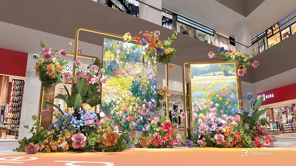 Vibrant Floral Decorated Photo Check In Spot With Art Frames And Colorful Backdrops 3d model 