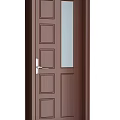 Brown Swing Door With Panel Design Glass Panel And Silver Metal Handle 3d model