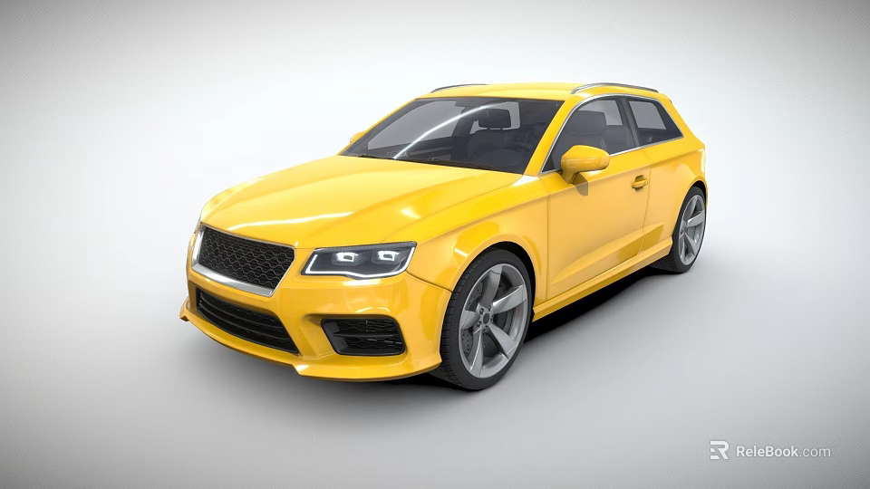 Yellow Sporty Compact Car With Modern Design And Black Alloy Wheels 3d model 