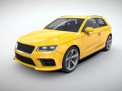 Yellow Sporty Compact Car With Modern Design And Black Alloy Wheels 3d model