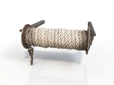 Sturdy Household Rope Reel With Wound Twisted Rope And Metal Stand 3d model