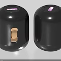 Two Modern Black Headphones Speakers With Sleek Design And Gold Accent Buttons