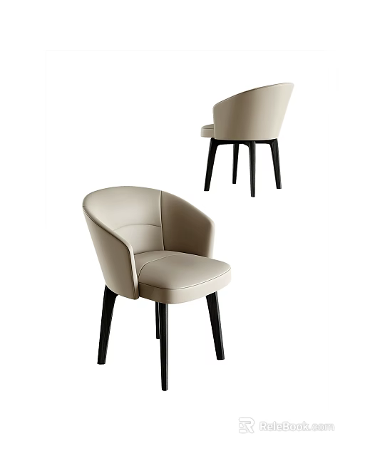 Modern Beige Leather Dining Chair With Curved Armrest And Black Legs 3d model 