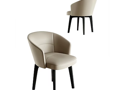 Modern Beige Leather Dining Chair With Curved Armrest And Black Legs 3d model