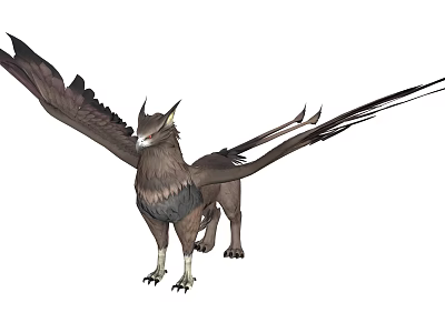 Winged Mythical Creature With Eagle Head Lion Body And Horned Features 3d model