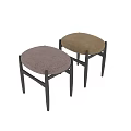 Modern Round Sofa Stool With Soft Yellow Velvet Cushion And Sturdy Dark Solid Wood Legs