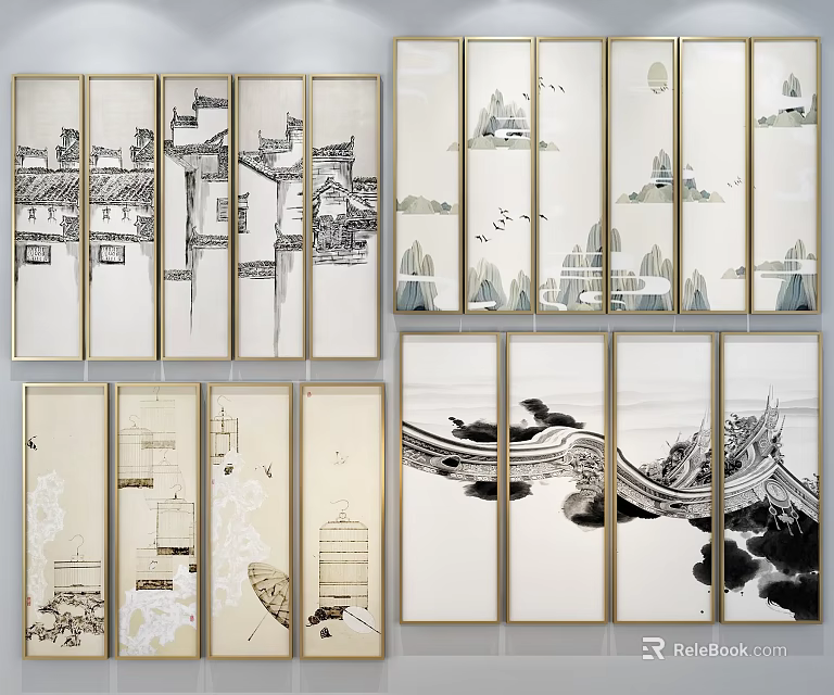 Inflatable Chinese Style Screen With Traditional Landscape And Architecture Patterns 3d model